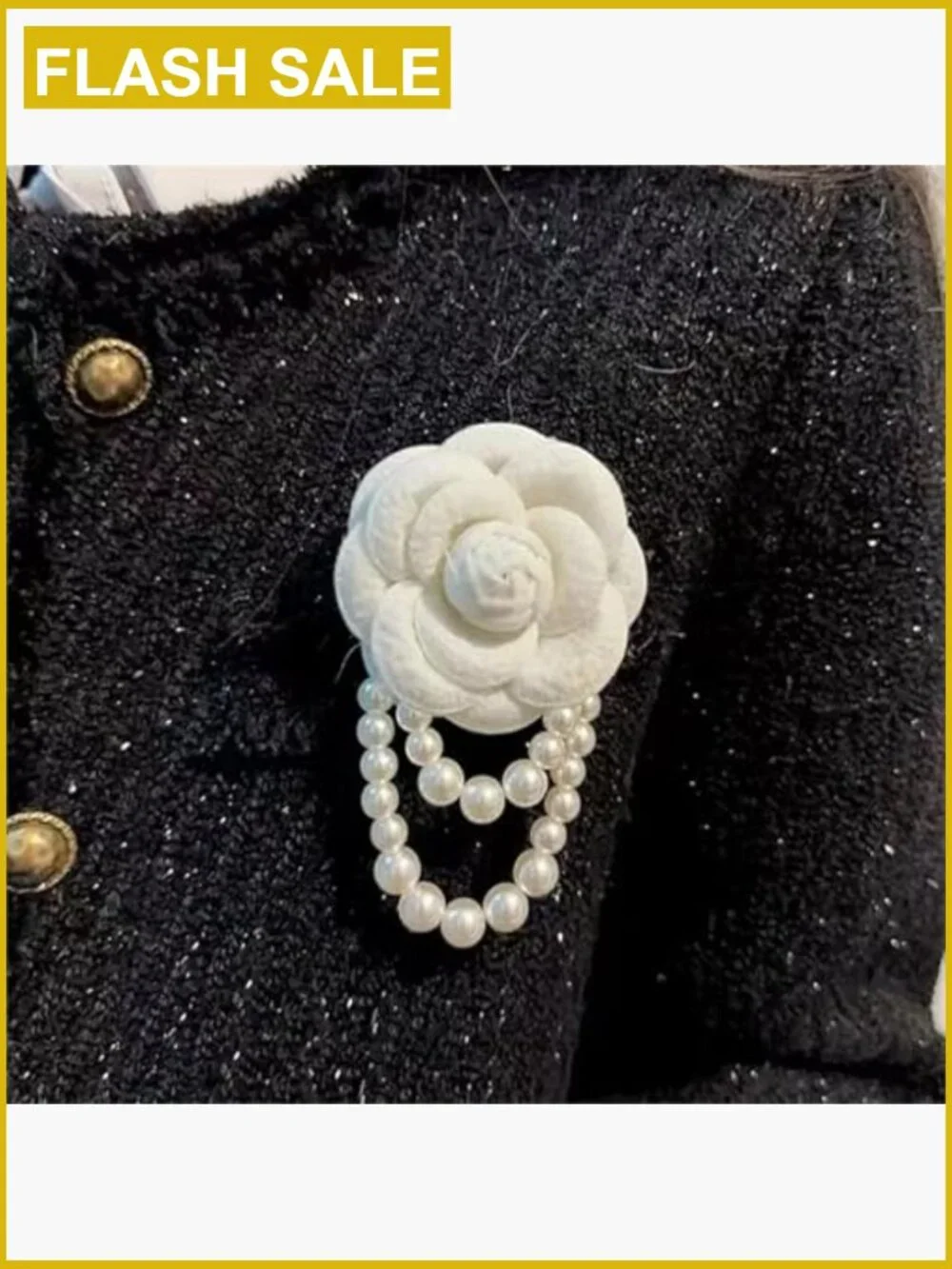 Vintage Camellia Flower Brooch Pin with Pearl Tassel - Wool Lapel Hair Accessory